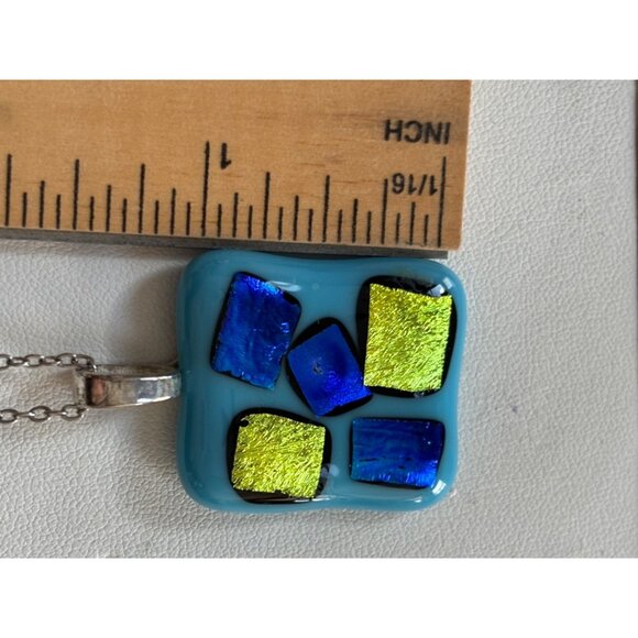 Colorful Dichroic Glass Pendant Necklace With Silver Chain - Picture 7 of 12